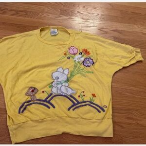 Vintage Cyn Les Womens small embroidered bunny short sleeve top